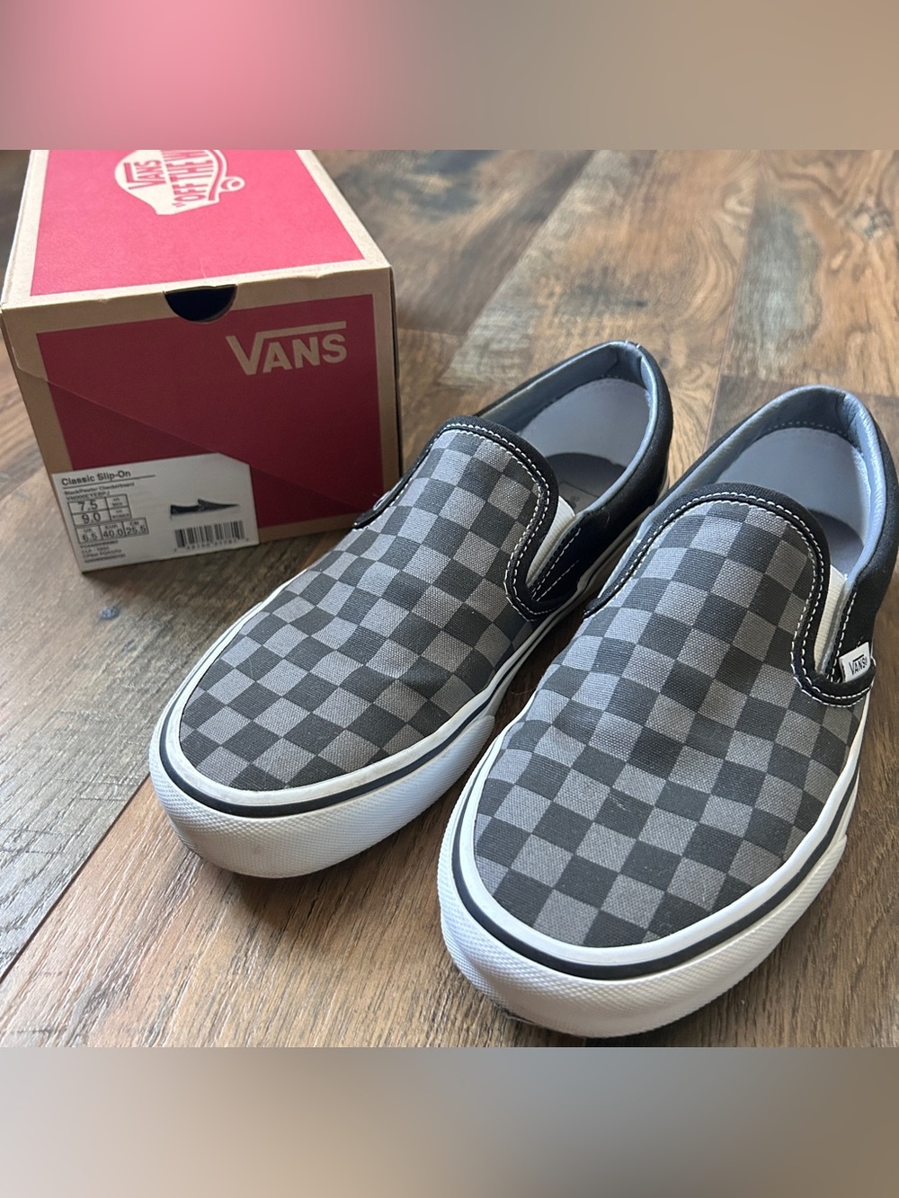 Vans Men’s Classic Slip-On Checkerboard Sneakers - Black & Gray
